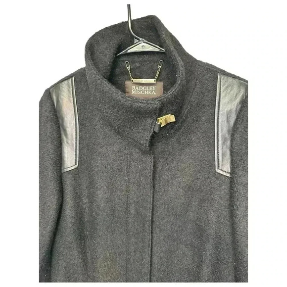 Badgley Mischka Coco Leather Trimmed Wool Blend Topcoat Coat, size M - Picture 3 of 11